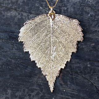 gold dipped large birch leaf necklace by nest