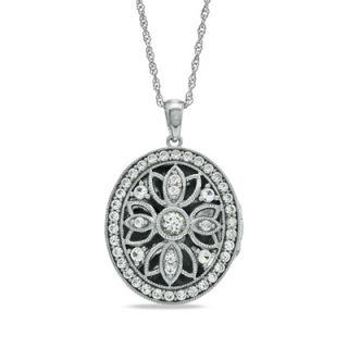 Lab Created White Sapphire Oval Locket Pendant in Sterling Silver