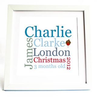 personalised christmas typographic print by spotty n stripy