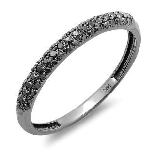 0.25 Carat (ctw) 14k White Gold Black Plated Round Black Diamond Ladies Pave Anniversary Wedding Band Stackable Ring 1/4 CT Jewelry