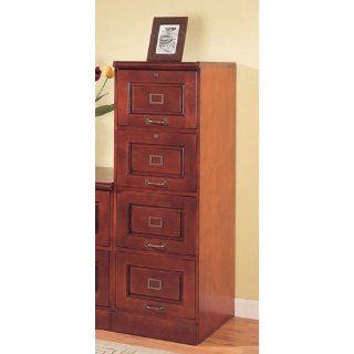 Cherry Finish 4 Drawer Legal & Letter Size Vertical File Cabinet with Lock   Home Office Desks
