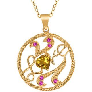 0.57 Ct Heart Shape Yellow Citrine Sapphire 18K Yellow Gold Pendant Jewelry