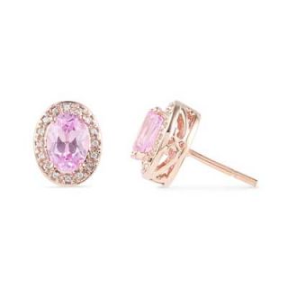 Oval Morganite and 1/10 CT. T.W. Diamond Earrings in 10K Rose Gold