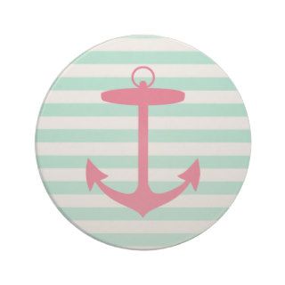 Sea Foam Green and Pink Anchor Coasters