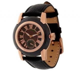 Bronzo Italia Round Ceramic Mother of Pearl Dial Leather Strap Watch —