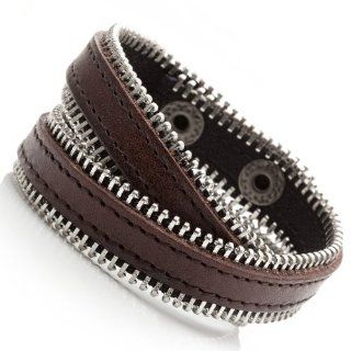 Ultimate Zipper Cuff Leather Bracelet for Men (Brown) Jewelry