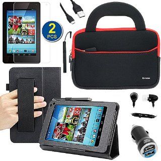 BIRUGEAR 8 Item Essential Accessories Bundle Kit for Hisense Sero 7 Pro (M470BSA)   7'' Android Tablet    Black SlimBook HandStrap Leather Folio Stand Case included Computers & Accessories