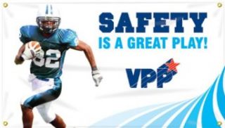 Accuform Signs MBR471 Reinforced Vinyl Motivational VPP Banner "SAFETY IS A GREAT PLAY" with Metal Grommets and Football Graphic, 28" Width x 4' Length Industrial Warning Signs