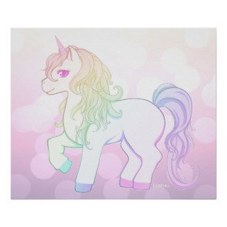 Cute kawaii rainbow colored unicorn pony poster