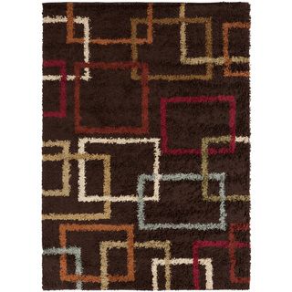 Brown Choco Squares Contemporary Shag Rug (5'3 x 7'3) 5x8   6x9 Rugs