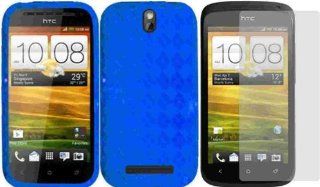 For HTC One SV TPU Cover Case + LCD Screen Protector Blue Accessory Cell Phones & Accessories