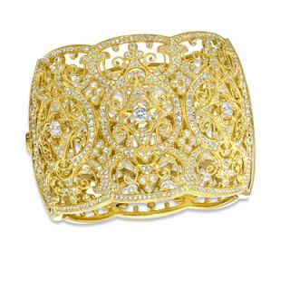 AVA Nadri Cubic Zirconia and Crystal Ornate Hinged Wide Bangle
