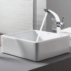 Kraus White Square Ceramic Sink and Illusio Faucet Kraus Sink & Faucet Sets
