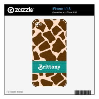 Teal Blue Giraffe Print iPhone 4 / 4s Skin Skin For The iPhone 4