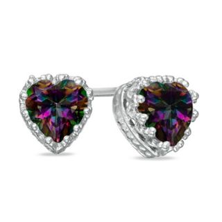 0mm Heart Shaped Rainbow Quartz Crown Earrings in Sterling Silver