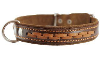Brown High Quality Genuine Leather Braided Dog Collar, 1" Wide. Fits 14" 18" Neck.  Pet Collars 