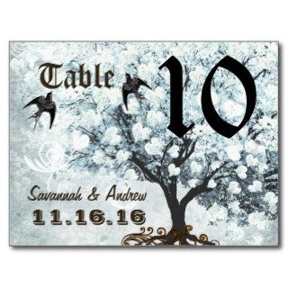 Heart Leaf Aqua Gray Damask Tree Table Number Card Post Card