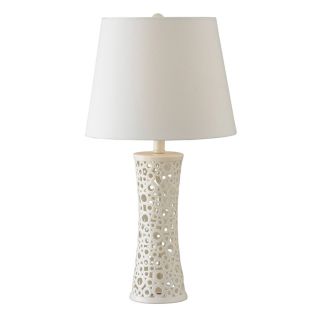 Kenroy Home Glover 26 in 3 Way Gloss White Indoor Table Lamp with Fabric Shade
