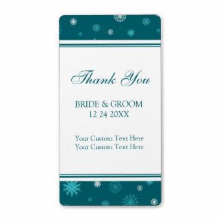 Peacock Blue Snowflakes Winter Wedding Labels