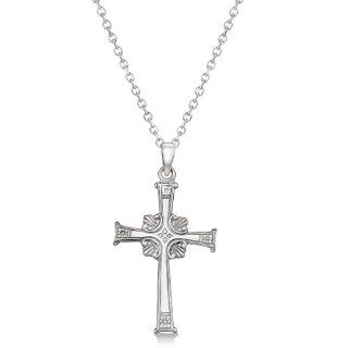 14K White Gold Cross Pendant Christian Necklace Religious for Men or Women (0.42 Grams) Individual Pendant Jewelry
