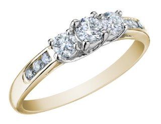Three Stone Diamond Engagement Ring and Diamond Anniversary Ring 1/2 Carat (ctw) in 10K Yellow Gold Jewelry