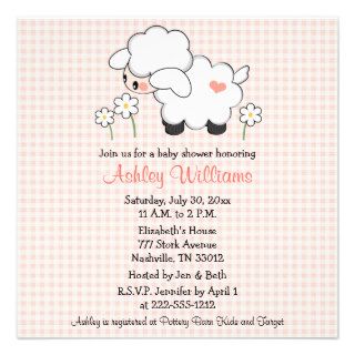 Baby Lamb Baby Shower Invitations Pink Gingham