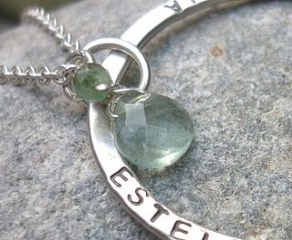 personalised halo necklace with gemstones by milly moore
