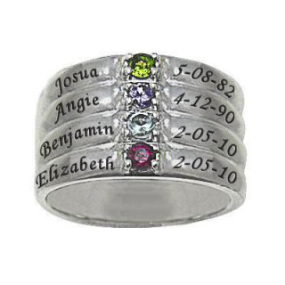 Mothers Simulated Birthstone Stack Look Family Ring in Sterling