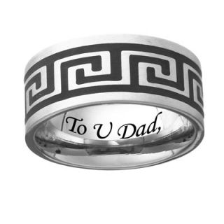 Mens 9.0mm Personalized Stainless Steel Greek Key Band (25 Characters