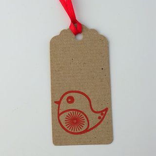 pack of five robin letterpress gift tags by allihopa