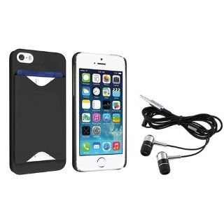 eForCity Black with Card Holder Snap on Case with FREE w/ On off & Mic Stereo Headsets compatible with Apple® iPhone® 5 / 5S Cell Phones & Accessories
