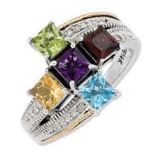 Mothers Princess Cut Simulated Birthstone Ring in Sterling Silver and