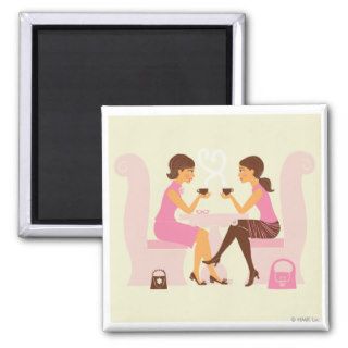 "Girlfriends talk over coffee Poster Print" Refrigerator Magnets