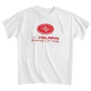 Polaris Race 54 T Shirt (White) by Polaris OEM. Distressed Racing Logo on Front. 54 on Back. 2863462 Automotive