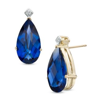 Pear Shaped Lab Created Blue Sapphire and Diamond Accent Earrings in