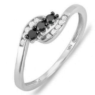 0.25 Carat (ctw) 10K White Gold Round Black & White Diamond Ladies Anniversary Promise Wedding Ring 1/4 CT Jewelry