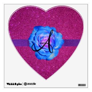 Blue rose monogram pink glitter wall graphics