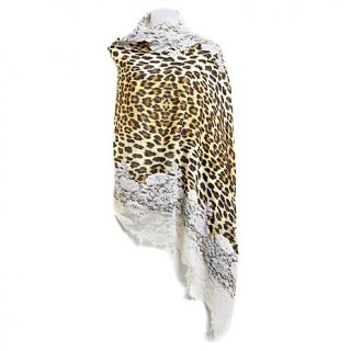 Clever Carriage St. Tropez Leopard Print Scarf with Lace