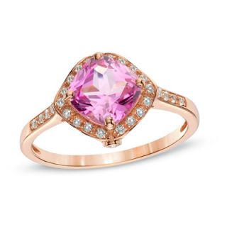 0mm Cushion Cut Lab Created Pink and White Sapphire Frame Ring in