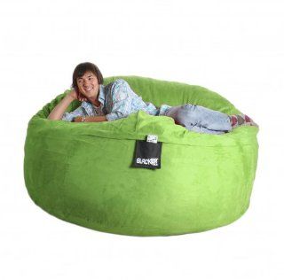 6' Lime Green Foam Beanbag Chair Giant Round SLACKER sack Microsuede Cover XL   Bean Bag Chairs