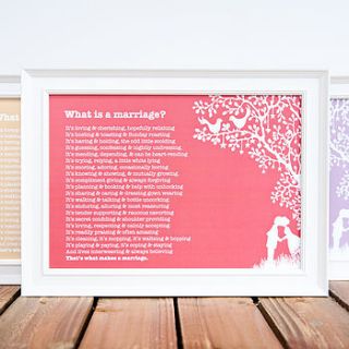 'what is a marriage?' framed poem tree print by bespoke verse