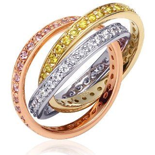 Graceful and Stylish Designer Inspired Vermeil Trinity Rolling Ring with Multicolored Cubic Zirconia Peora Jewelry