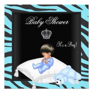 Zebra Baby Shower Boy Blue Black Crown Prince Invitations