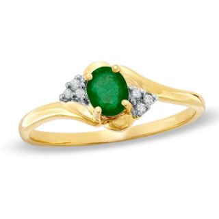 Oval Emerald and Diamond Accent Swirl Ring in 10K Gold   Zales