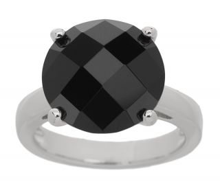 9.00 ct Black Spinel Checkerboard Faceted Sterling Ring —