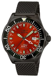 Invicta 6361  Watches,Mens Grand Pro Diver GMT Red Dial Black Mesh Stainless Steel, Luxury Invicta Quartz Watches