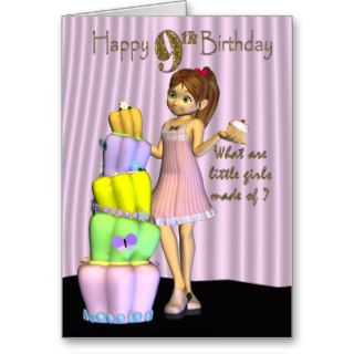9th Birthday, Happy Birthday Card little girl with