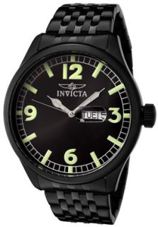 Invicta 0450  Watches,Mens Invicta II Black Dial Black Ion Plated Stainless Steel, Casual Invicta Quartz Watches
