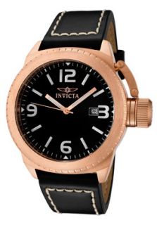 Invicta 1112  Watches,Mens Corduba Black Dial 18k Rose Gold Plated Black Leather, Casual Invicta Quartz Watches