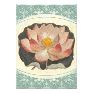 Elegant Vintage Lotus Blossom Antique Botanical Card